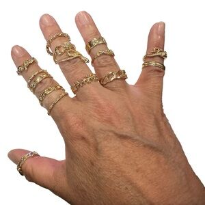 Gold Multi Design 15 Piece Ring Set